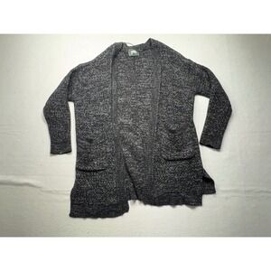 Roots Black Marled Knit Open Front Cardigan Sweater Pockets Size S